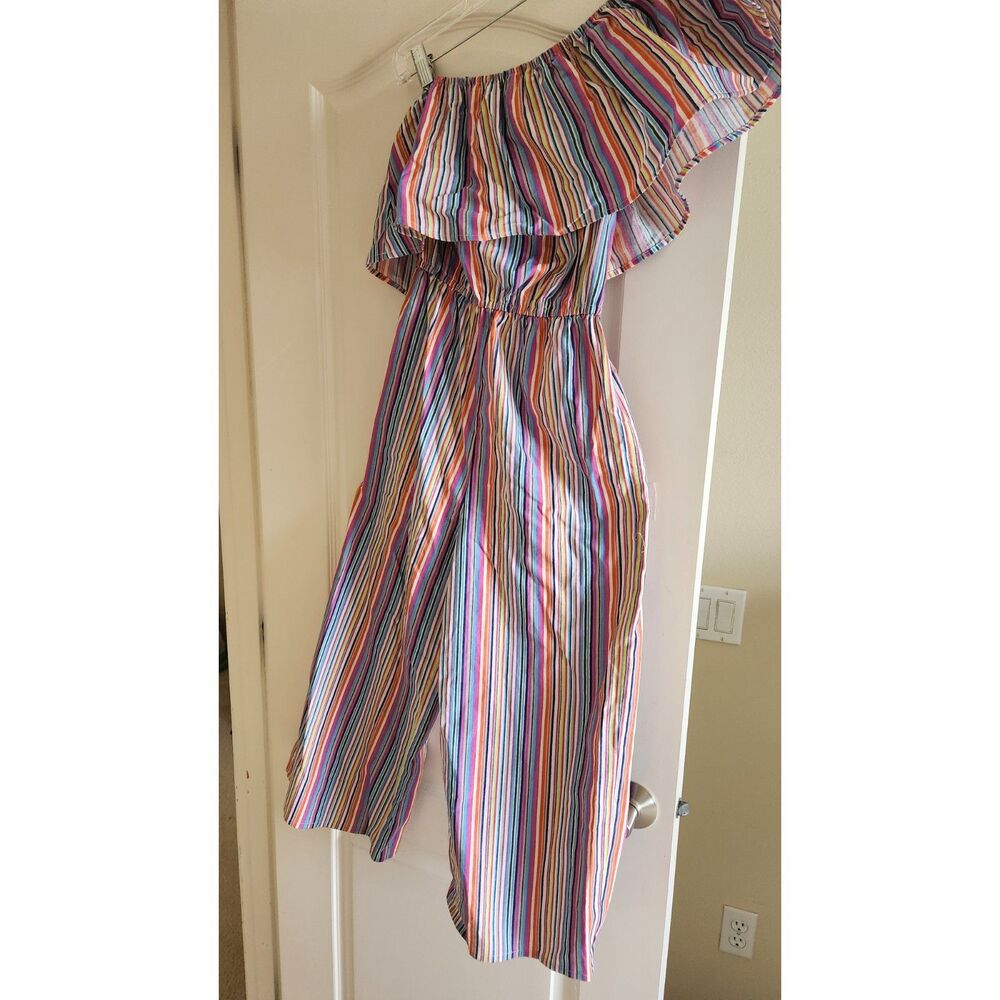 ASOS Multicolor Pinstripe Off Shoulder Jumpsuit Excellent Condition NWT Size 4